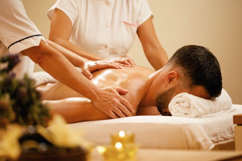 Four hands back massage during spa treatment!